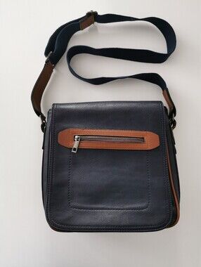 Call It Spring Navy Blue And Brown Vegan / Faux Leather Crossbody Messenger Bag
